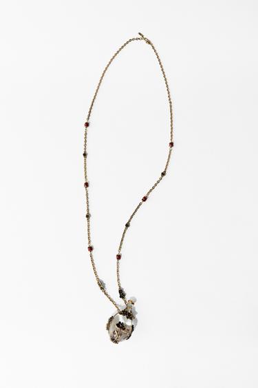 METAL NECKLACE WITH FLOWERS AND BOTTLE - Aged gold by Zara