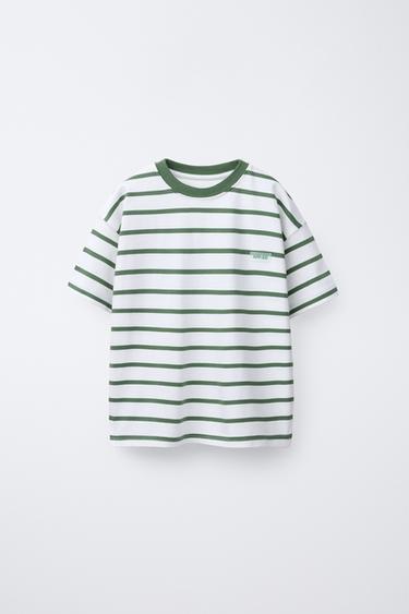 HEAVYWEIGHT STRIPED LABEL T-SHIRT - Green stripe by Zara
