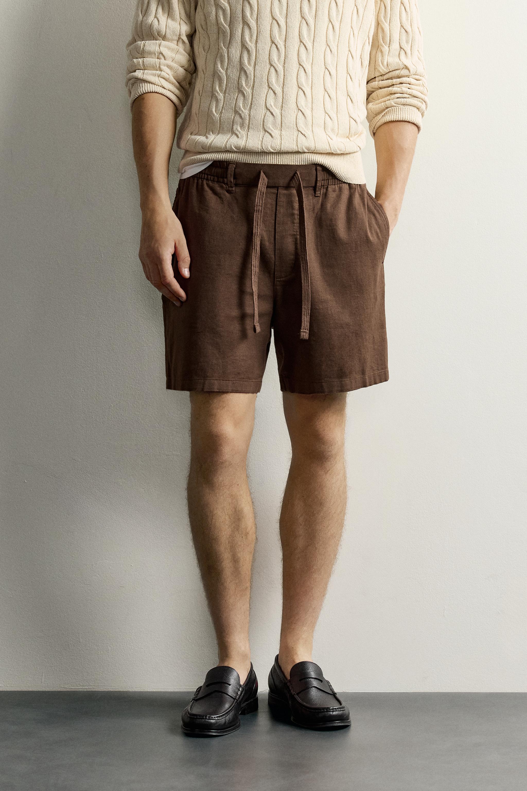 Мужские шорты Zara COTTON-LINEN RELAXED FIT SHORTS — фото 2