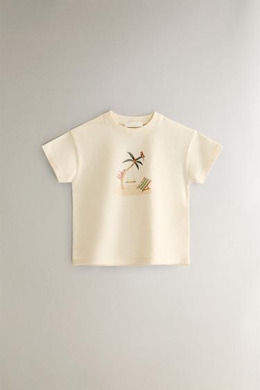 CHILDREN'S COTTON PALM TREE T-SHIRT - Light beige by Zara