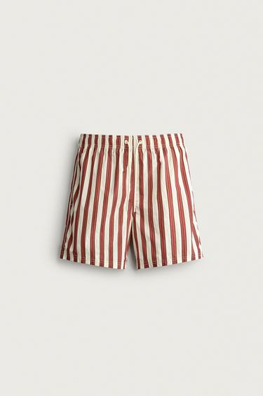 LONG STRIPED SWIMMING TRUNKS - Ecru / Red by Zara - Image 0