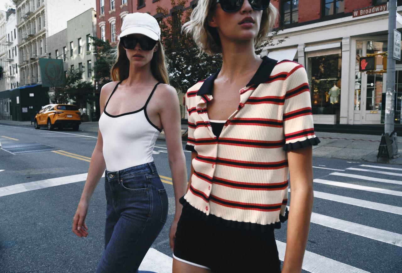 STRIPED CARDIGAN — Ecru / Red
