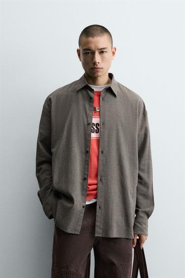 Zara RELAXED FIT STRIPED SHIRT - Gray / Tan