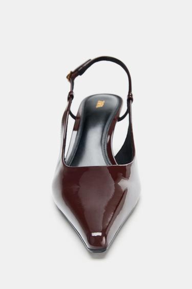 FAUX PATENT HIGH-HEEL SLINGBACK SHOES - Chocolate Brown by Zara - Image 3