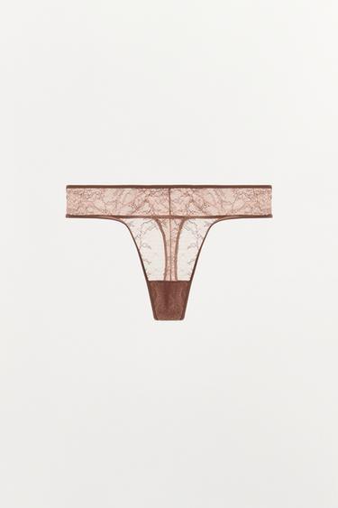 КРУЖЕВНЫЕ ТРУСЫ-ТАНГА — ЦВЕТ РОЗОВОГО ДЕРЕВА от Zara