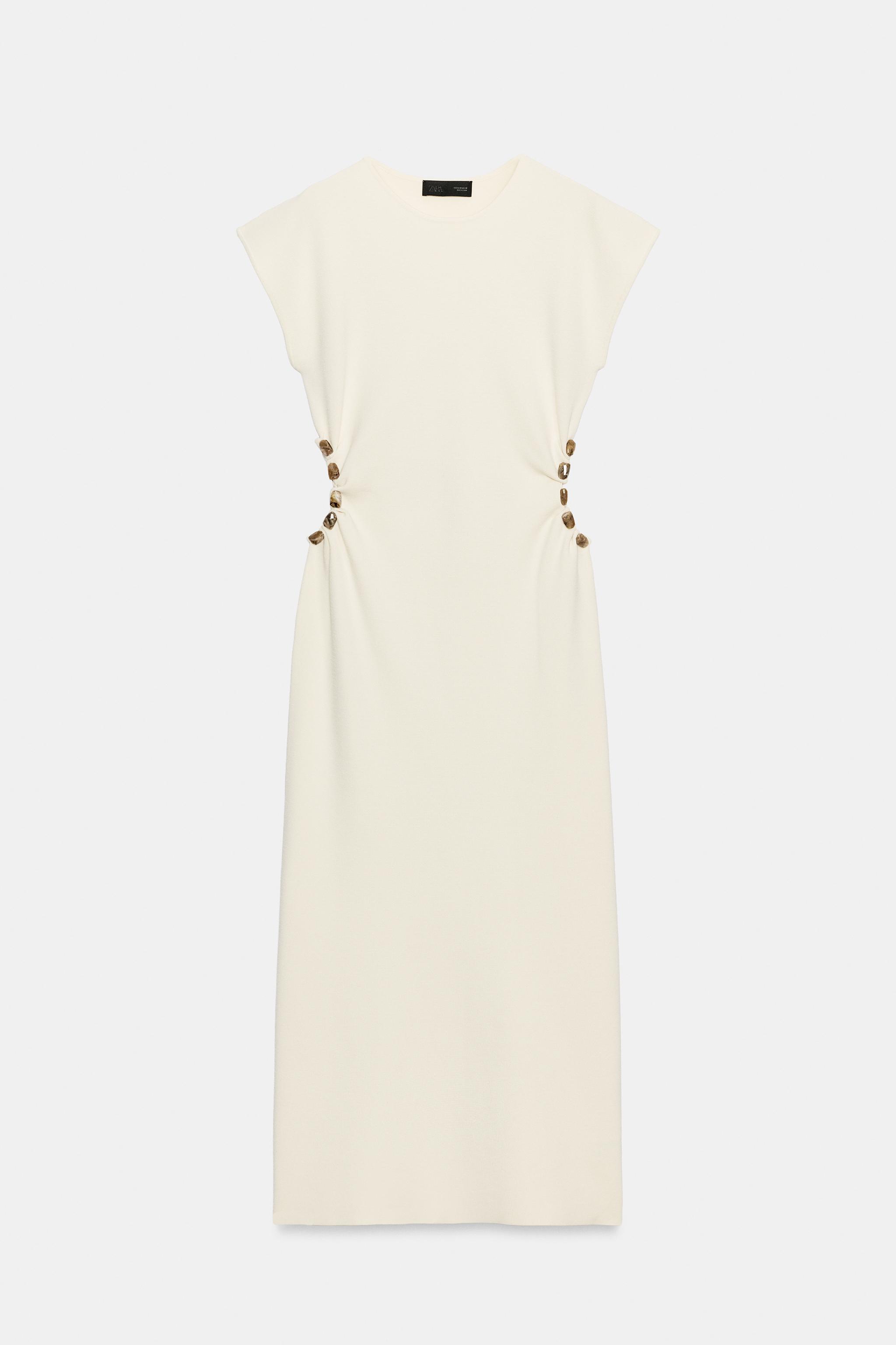 KNIT CUT OUT DRESS WITH BALLS - Ecru | ZARA United States KNIT CUT OUT DRESS WITH BALLS - Ecru | ZARA United States