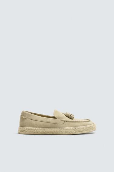 MOCASÍN PIEL YUTE - Blanco Crudo de Zara
