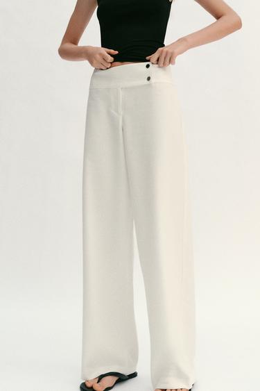 PANTALON DROIT TAILLE BASSE - Écru de Zara