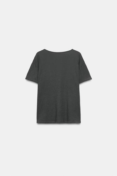 T-SHIRT POCHE EN COTON - Gris anthracite de Zara - Image 4