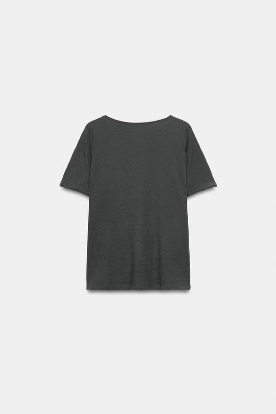 T-SHIRT POCHE EN COTON - Gris anthracite de Zara - Image 4