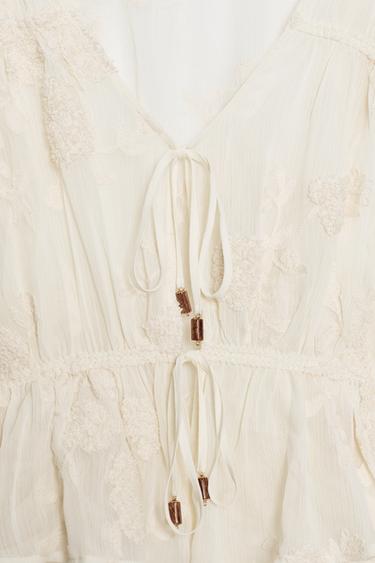 EMBROIDERED SEMI-SHEER BLOUSE - Light beige by Zara - Image 9