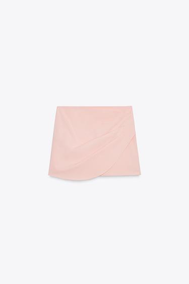 FALDA PANTALÓN CRUZADA PLIEGUES - Salmón de Zara