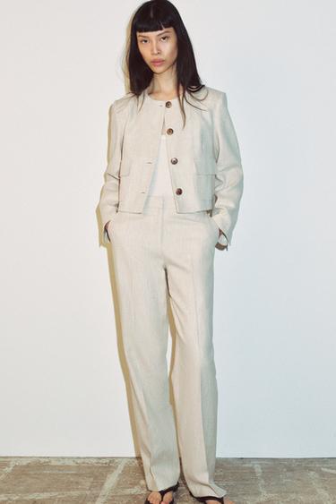 RUSTIC WEAVE STRAIGHT-LEG TROUSERS SET - Light beige by Zara