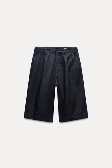 ZW COLLECTION DENIM BERMUDA SHORTS WITH DARTS - Blue by Zara