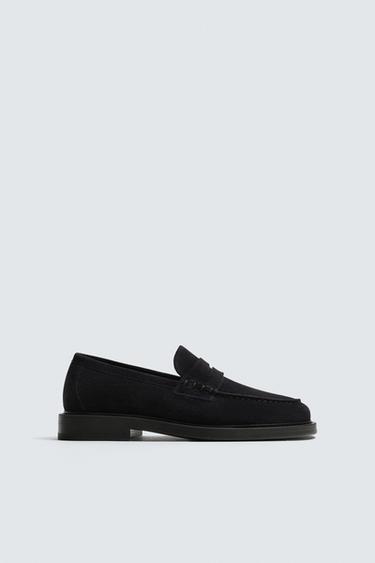 Zara LEATHER PENNY LOAFERS - Blue - Image 0