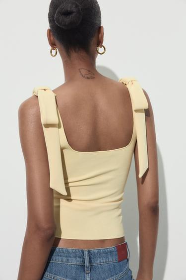 TOP LACETS STRETCH - Jaune clair de Zara - Image 5