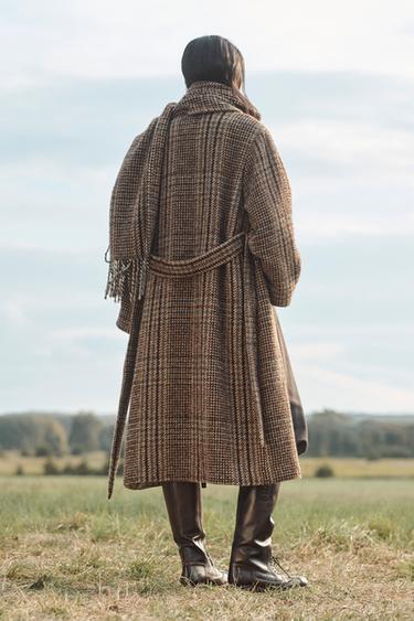 MANTEAU À CARREAUX AVEC ÉCHARPE ÉDITION LIMITÉE - Marron de Zara - Image 1