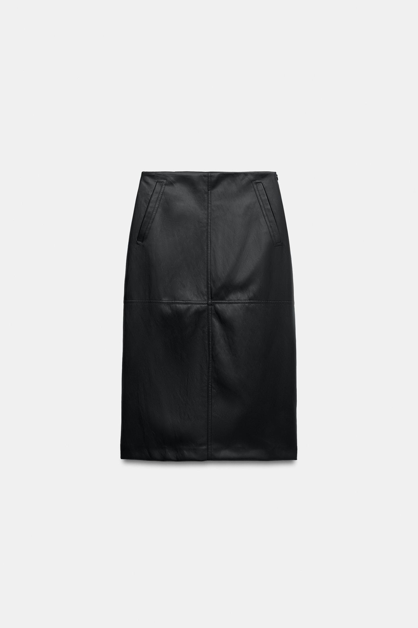 Женская юбка Zara Faux Leather Effect MIDI, цвет: Чёрный — фото 5