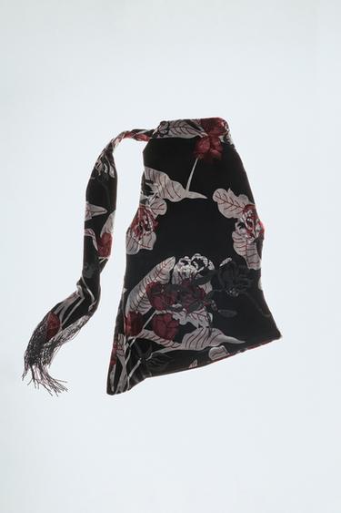 TOP HALTER DE VELUDO COM FRANJAS - Preto / Fúcsia da Zara