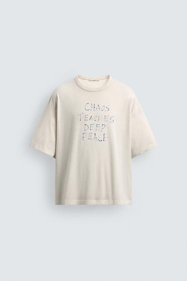 FADED MARKER-EFFECT SLOGAN T-SHIRT - Ecru by Zara - Image 6