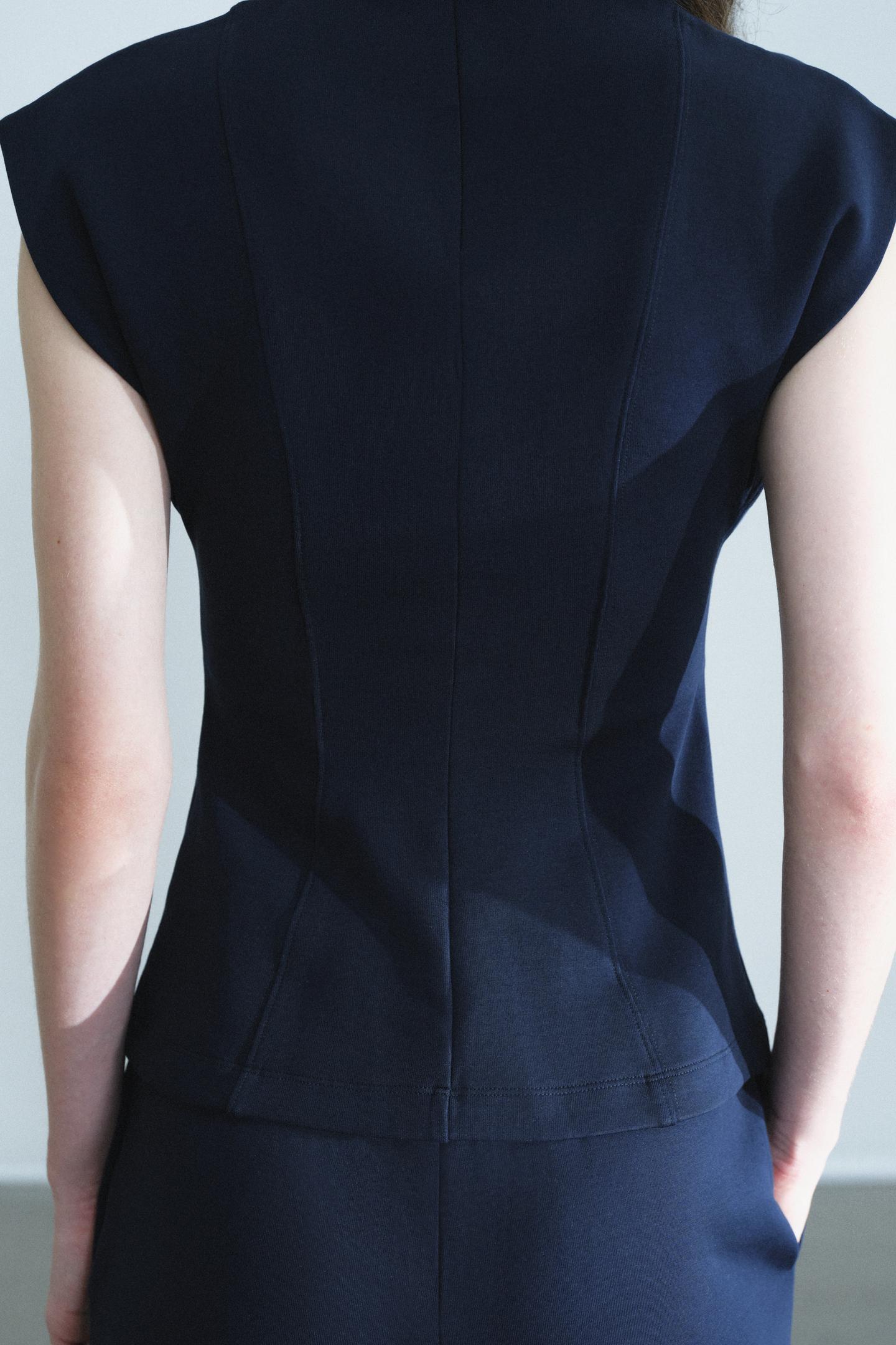 Женский топ Zara Interlock Mock-Neck Top, цвет: Тёмный тёмно-синий — фото 3