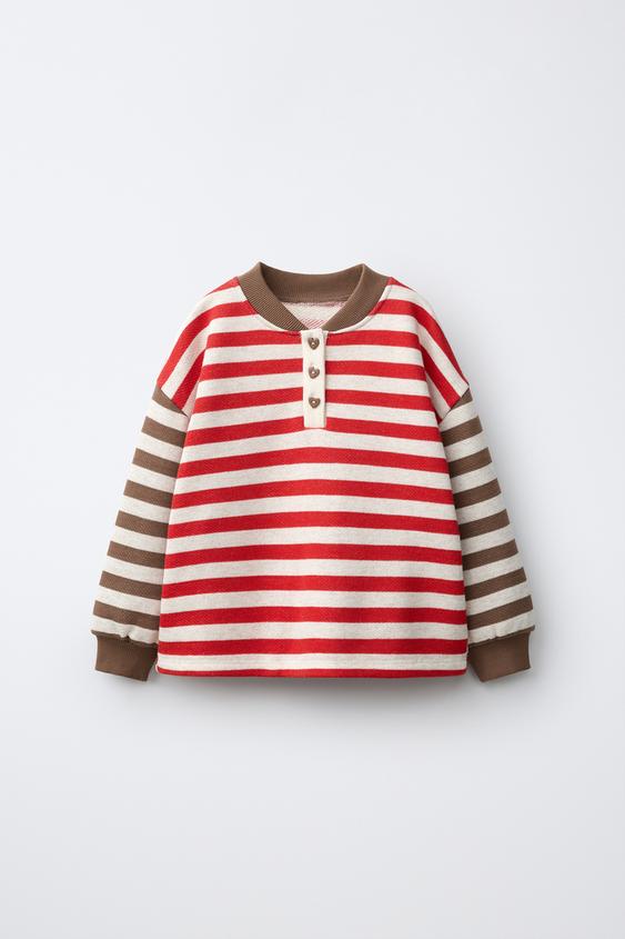 SUDADERA RAYAS CONTRASTE - Rojo de Zara - Imagen 0