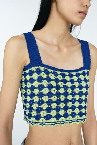 TEXTURED KNIT CROP TOP - Blue / Green by Zara