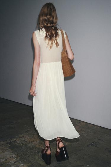 ZW COLLECTION EMBROIDERED COMBINED DRESS - Ecru by Zara - Image 2