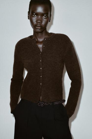 CARDIGAN WITH BALL BUTTONS - brown vigore by Zara