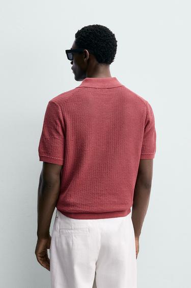 REGULAR FIT TEXTURED KNIT POLO SHIRT - Dark pink by Zara - Image 2