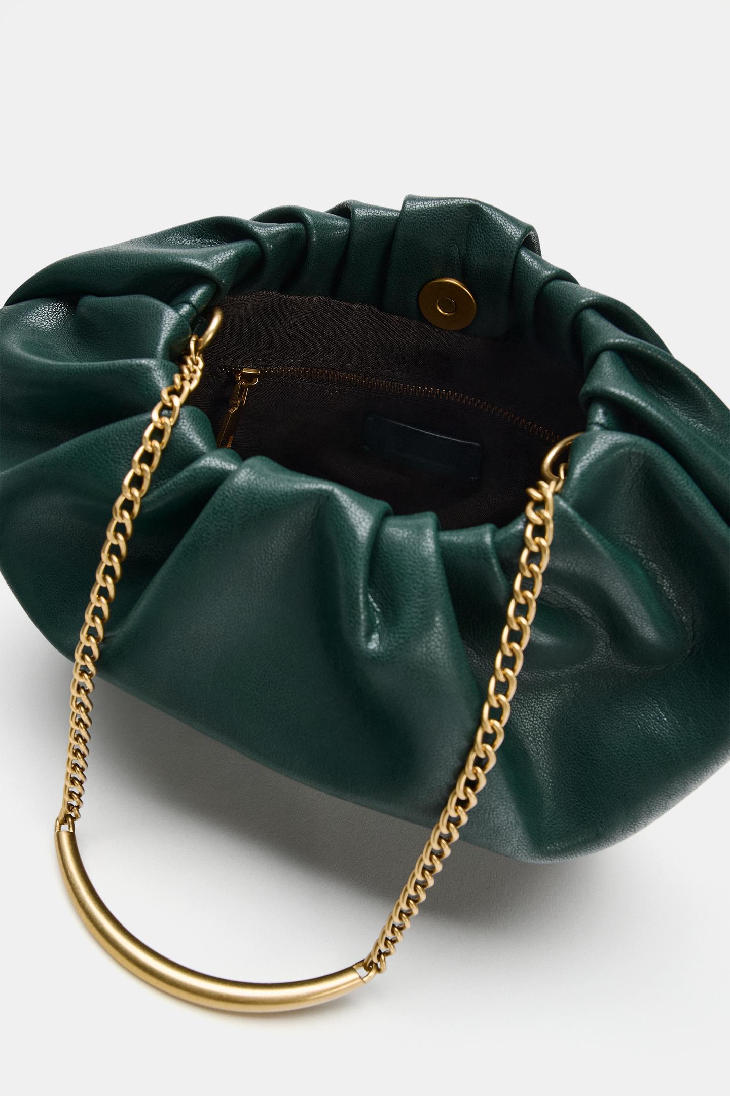 Женская сумка Zara Chain Detail Shoulder, цвет: Зелёный — фото 4