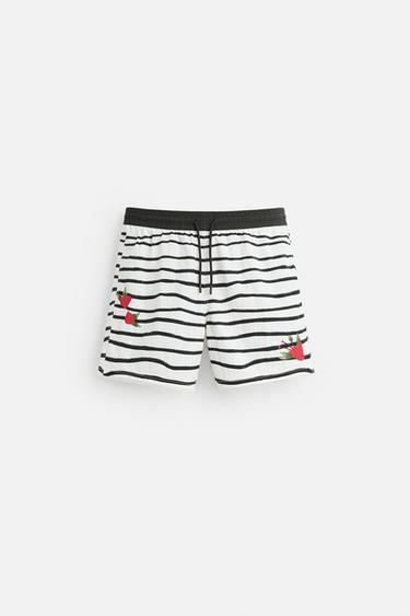 OTIS KWAME KYE QUAICOE PRINTED MID-LENGTH SWIMMING TRUNKS - Black / White by Zara - Image 5