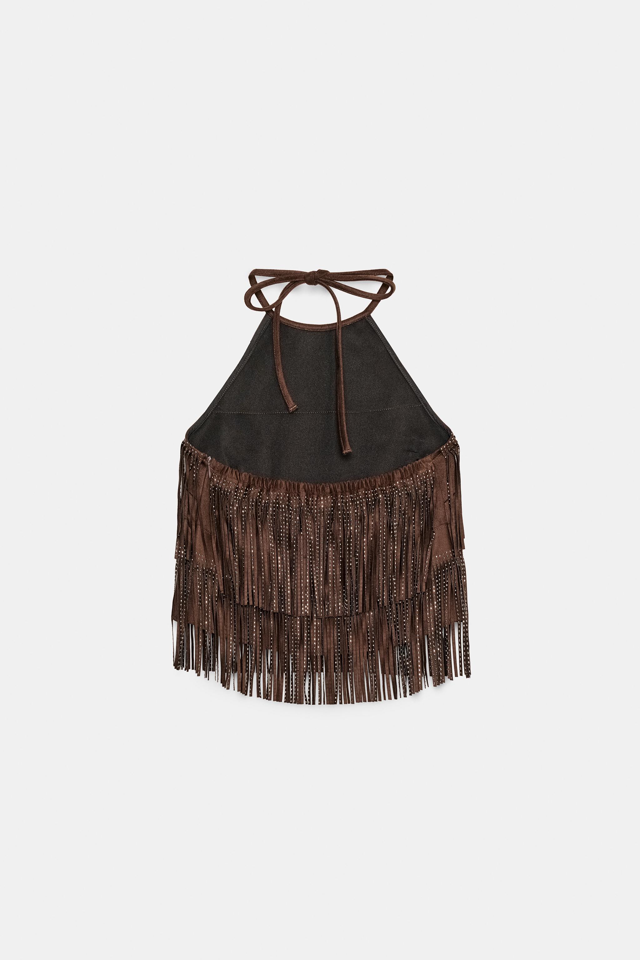 SHIMMER FAUX SUEDE FRINGE TOP