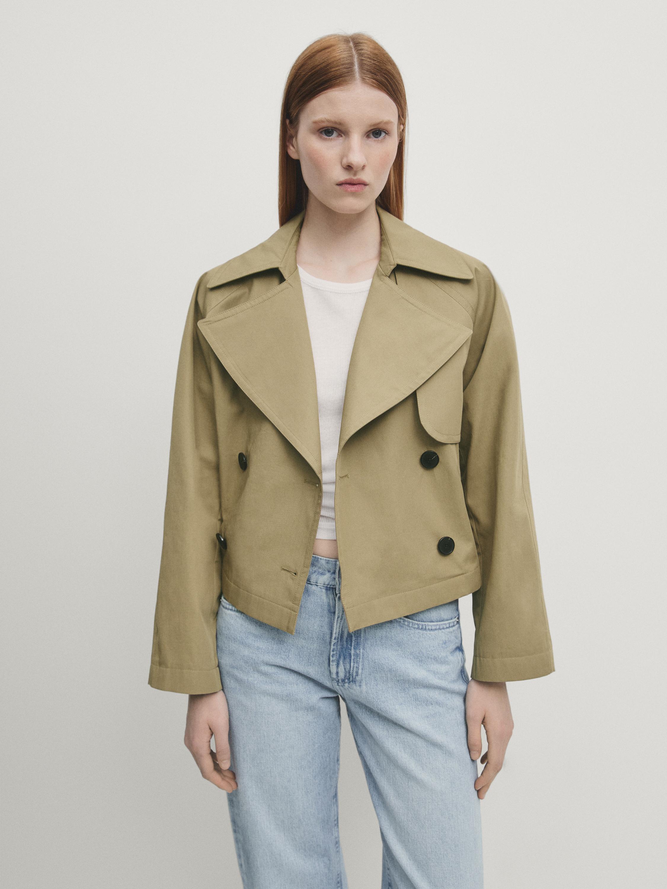 Short 100% cotton trench coat with lapel - Greenish | ZARA United 
