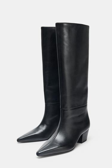 BOTTES EN CUIR À TALONS - Noir de Zara - Image 2