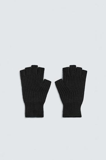 WOOL BLEND KNIT MITTENS - Black by Zara