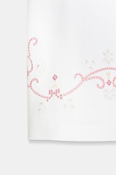 CONTRAST EMBROIDERED T-SHIRT - White by Zara - Image 6