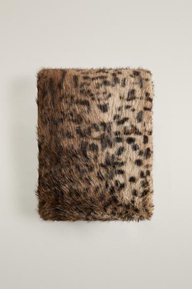 ANIMAL PRINT FUR BLANKET — Beige 1