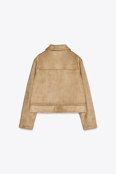 FAUX SUEDE JACKET WITH BRAIDED DETAILS - camel by Zara - Image 4