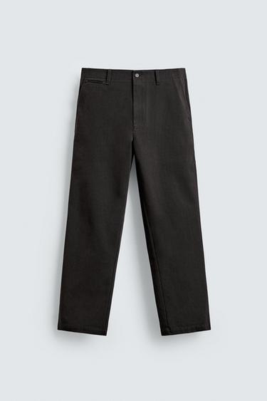 REGULAR FIT CHINO TROUSERS - Black / Brown by Zara