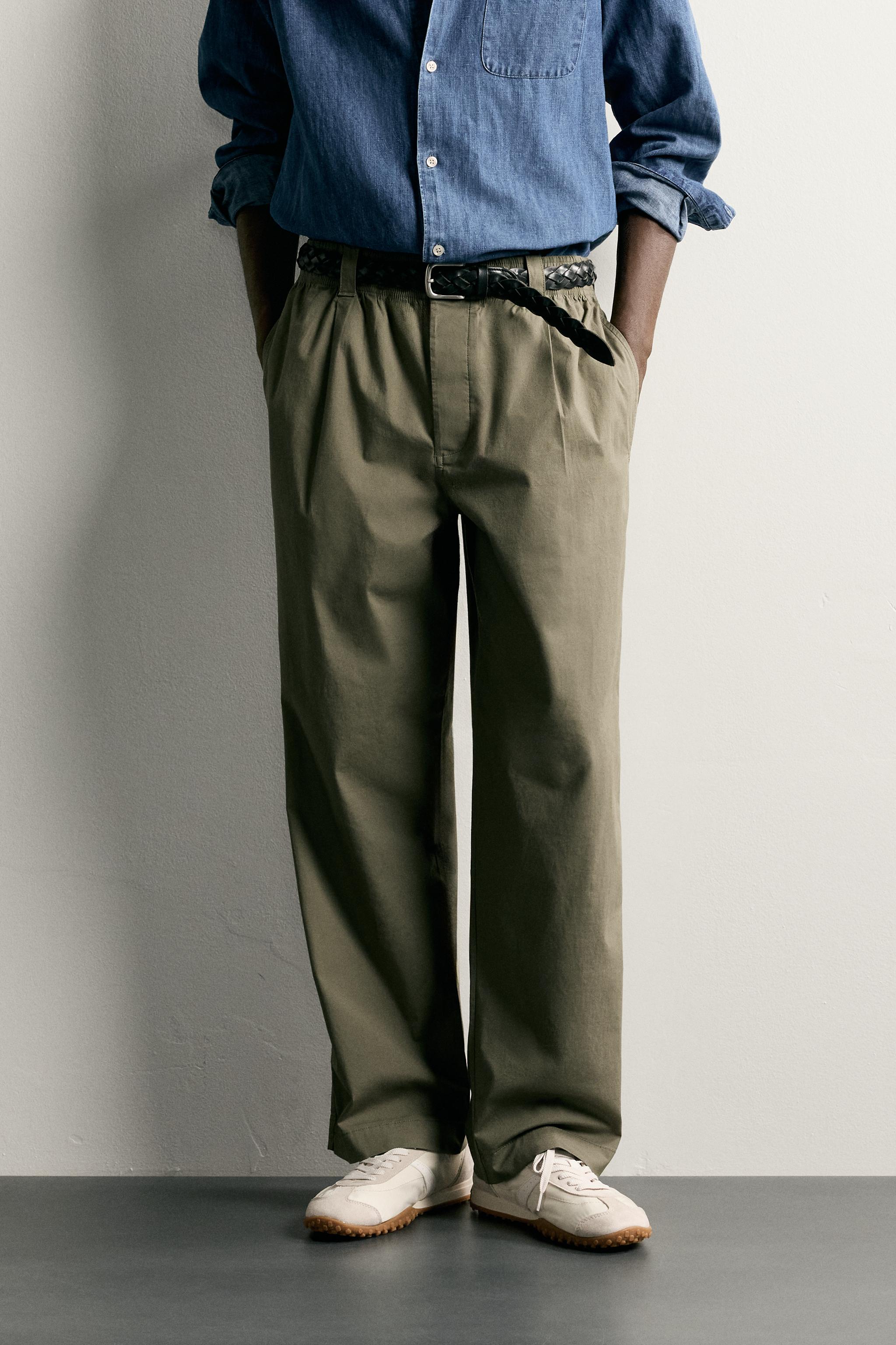 PLEATED RELAXED-FIT PANTS — Khaki
