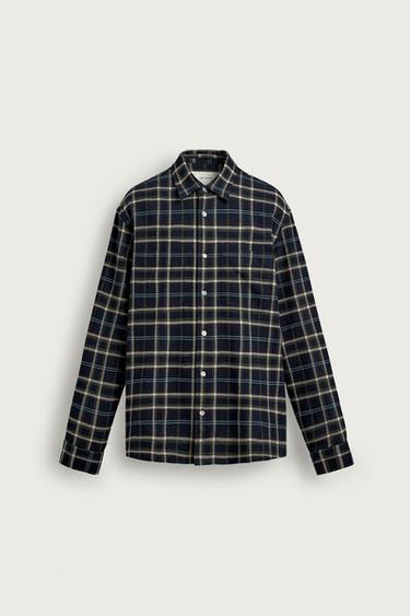 CHECK FLANNEL SHIRT - Dark navy by Zara