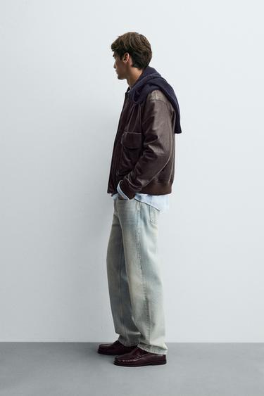 VESTE EN CUIR À POCHES - Marron de Zara - Image 3