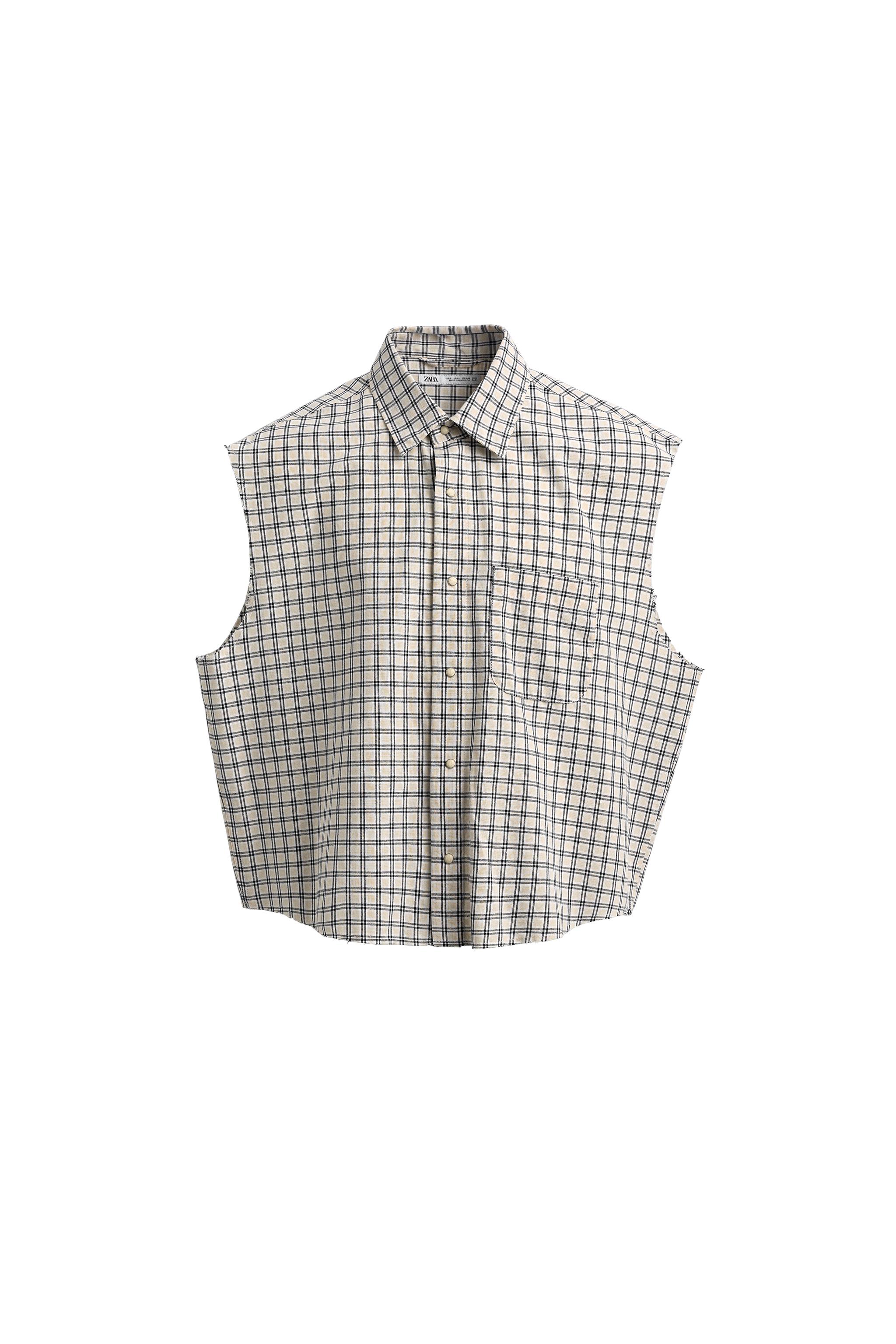 KARELİ BOXY FIT KOLSUZ GÖMLEK