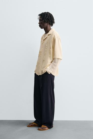 RAISED EMBROIDERY SHIRT - Ecru by Zara - Image 3