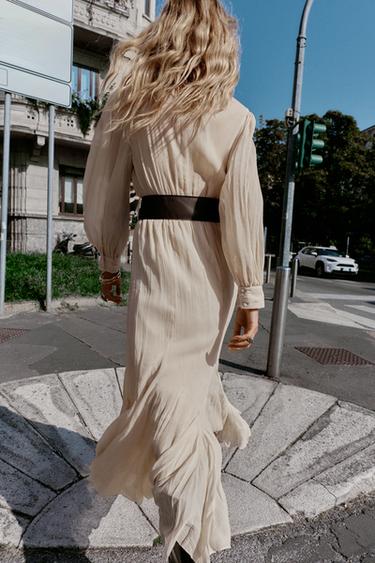 ROBE MIDI DENTELLE CEINTURE - Écru moyen de Zara - Image 2