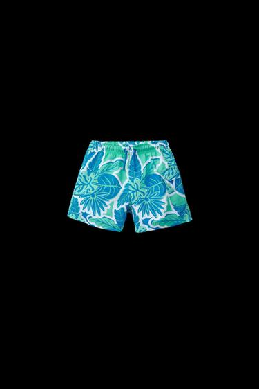 AGES 6-14/ LEAF PRINT SWIM BERMUDA SHORTS - Turquoise by Zara - Image 0