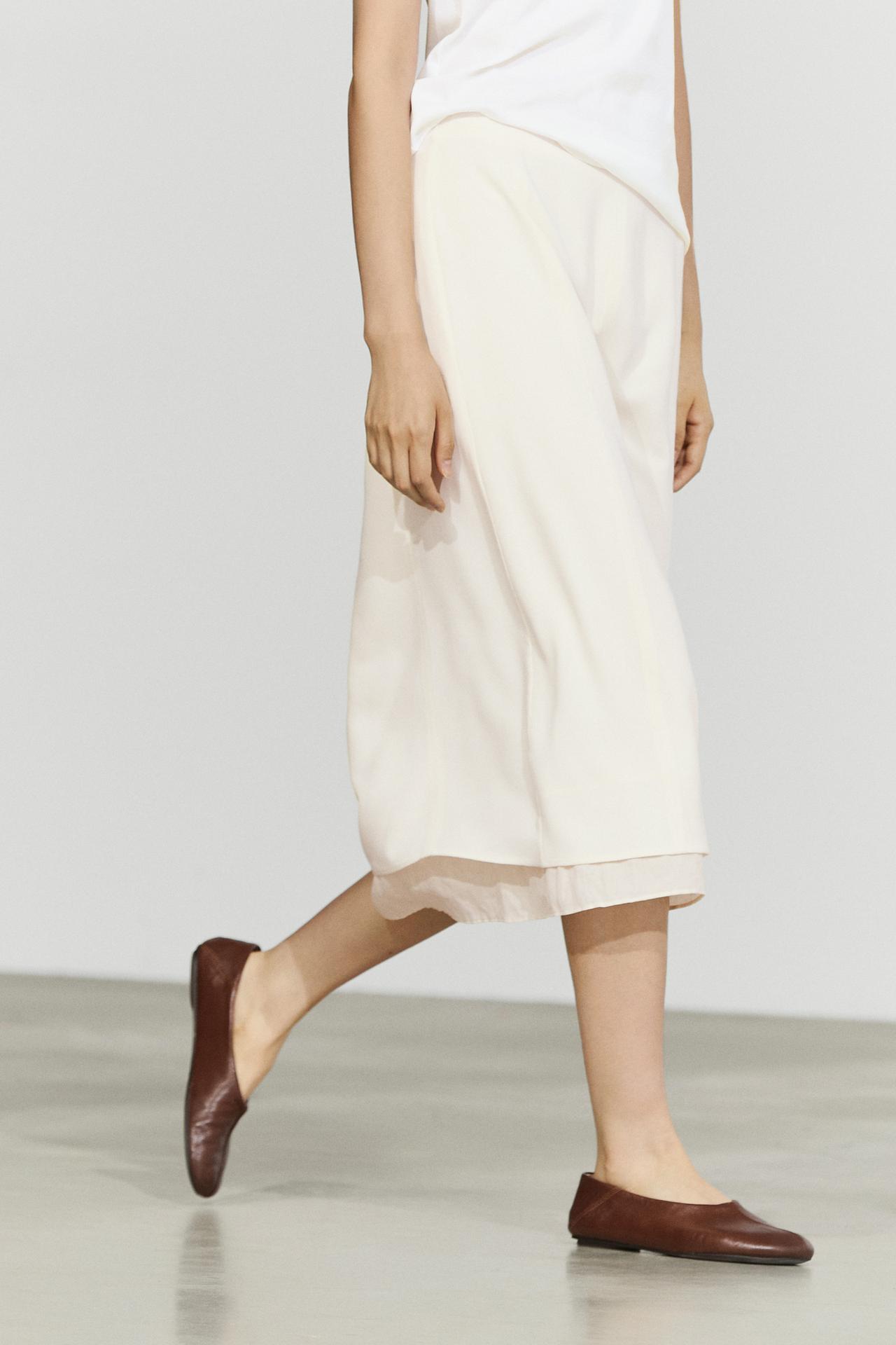 Double-layered midi skirt with seam detail — Oyster-white