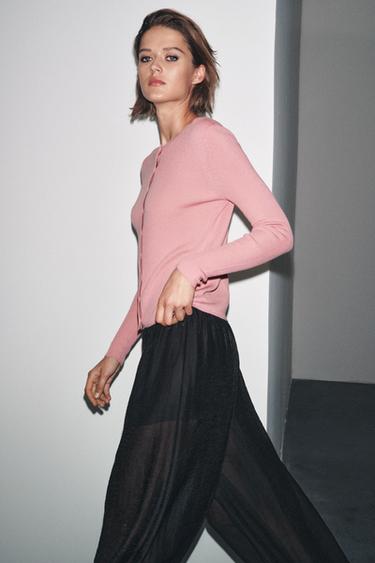 100% WOOL RIBBED CARDIGAN - Pink by Zara - Image 4