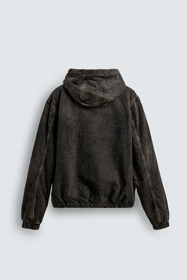 DENIM JACKET WITH FAUX SHEARLING HOODIE - Grey by Zara - Image 7